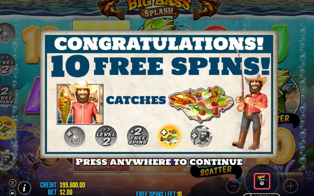 Free Spins with Fisherman Wild symbols on every reel