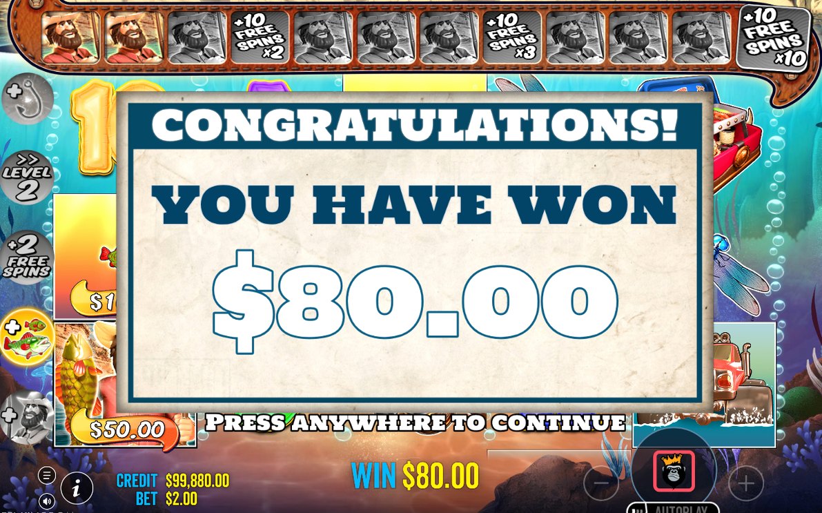 Win screen showing the total paid in A$